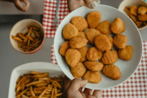 A plate of chicken nuggets