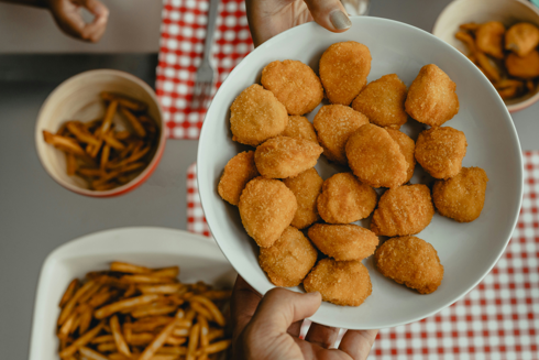 A plate of chicken nuggets